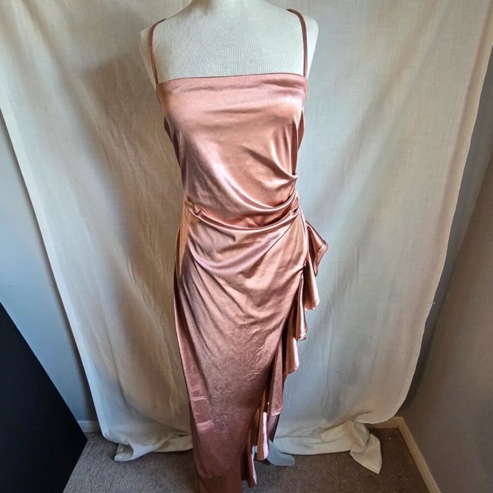 Windsor Rose Gold Satin Maxi Dress - Size L